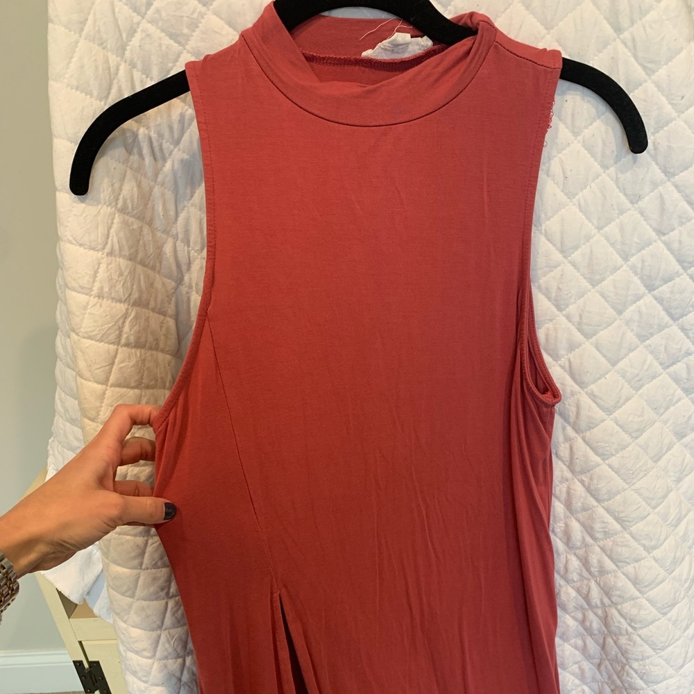 High neck side front slit tunic tank